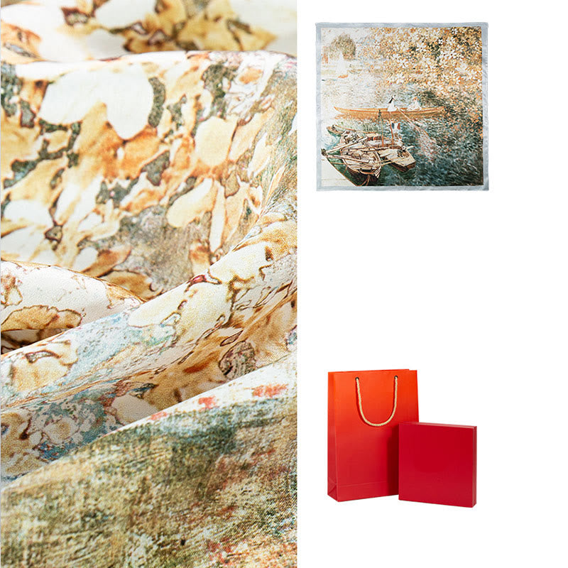 Bufanda de seda de morera 100% con pintura al óleo de jungla de Buddha Stones , bufanda de cuello de seda de doble cara de grado superior 6A - image 19