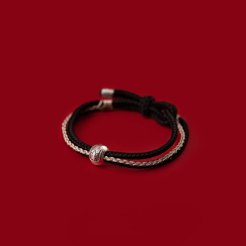 Pulsera de cuerda de la suerte de la diosa de la riqueza Zakiram tibetana de plata de ley 925 con Buddha Stones