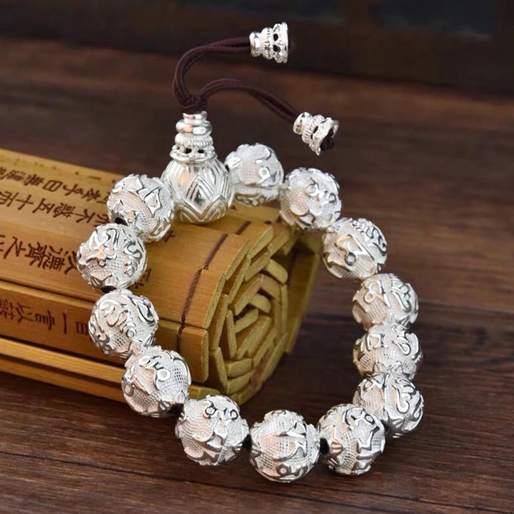 Pulsera de amuleto de cuentas de aleación talladas Om Mani Padme Hum tibetano con Buddha Stones