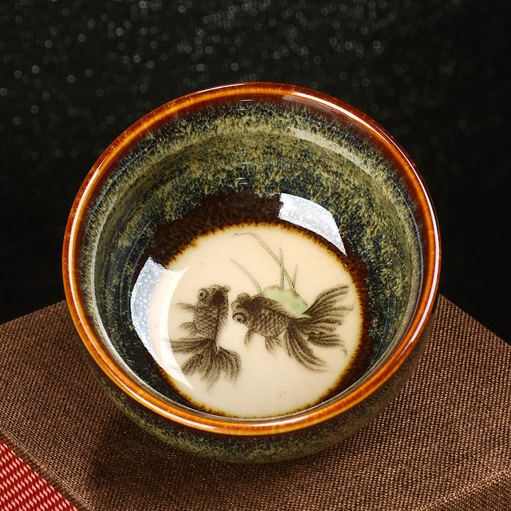 Buddha Stones, loto, dragón, Fénix, pez Koi, taza de té de cerámica china Jianzhan, taza de té de Kung Fu, 110ml