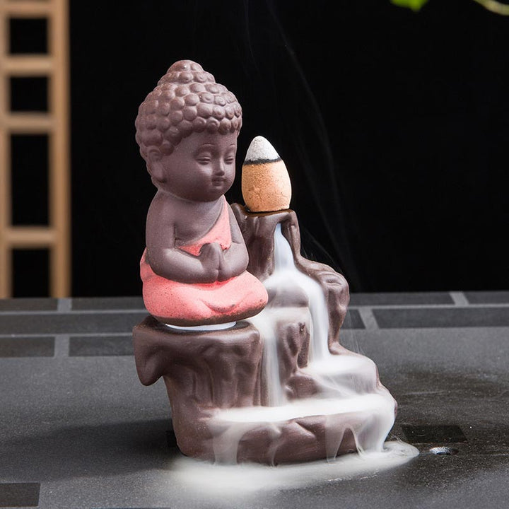Quemador de incienso de bendición de cerámica, fuente de humo de reflujo de Buddha Stones , decoración
