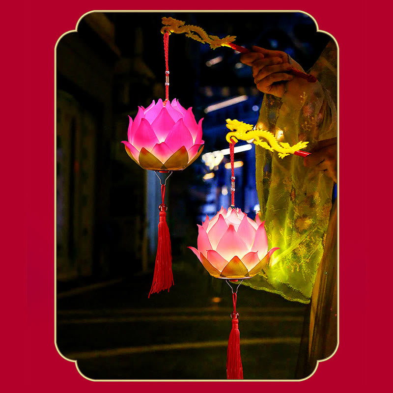 Buddha Stones DIY flor de loto dragón linterna borla lámpara decoración