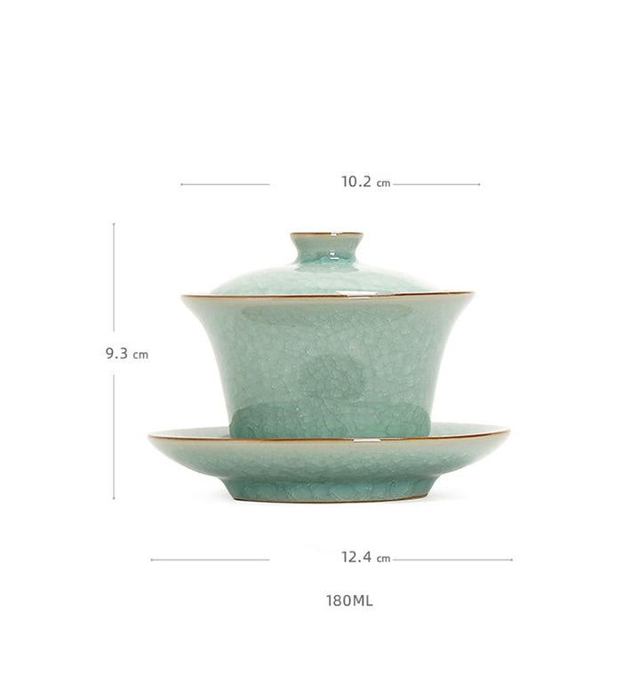 Taza de té y platillo de cerámica con esmalte de hielo, Retro verde, Buddha Stones , Gaiwan Sancai, Kung Fu