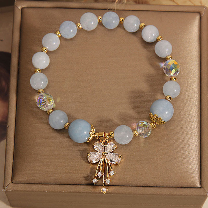 Pulsera con dije de mariposa y circonita curativa con cristal rosa aguamarina y Buddha Stones