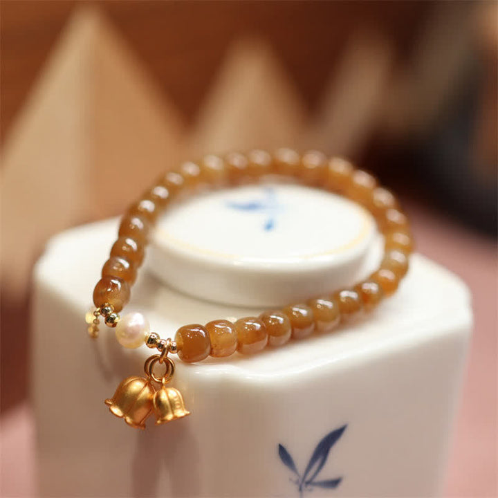 Pulsera con dije de lirio de los valles de jade hetiano natural de plata de ley 925