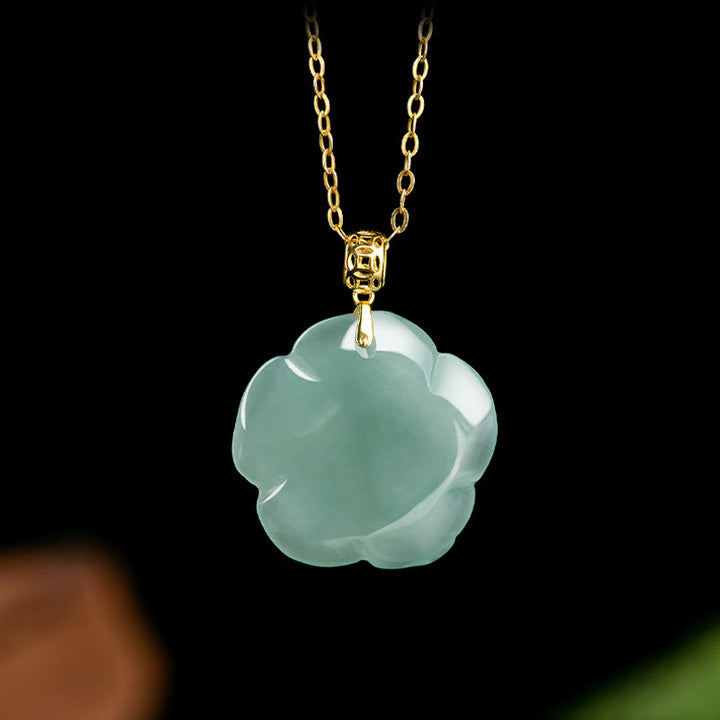 Colgante de collar de la suerte de rosa de jade natural de plata de ley 925 de oro de 18 Buddha Stones
