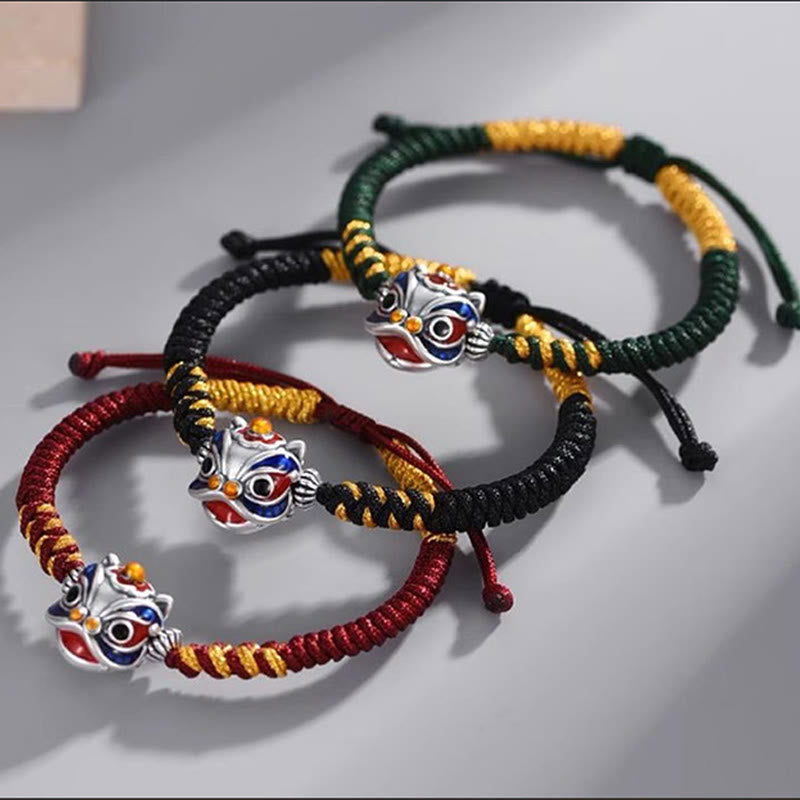 Pulsera de hilo trenzado de la suerte del león danzante hecho a mano con Buddha Stones