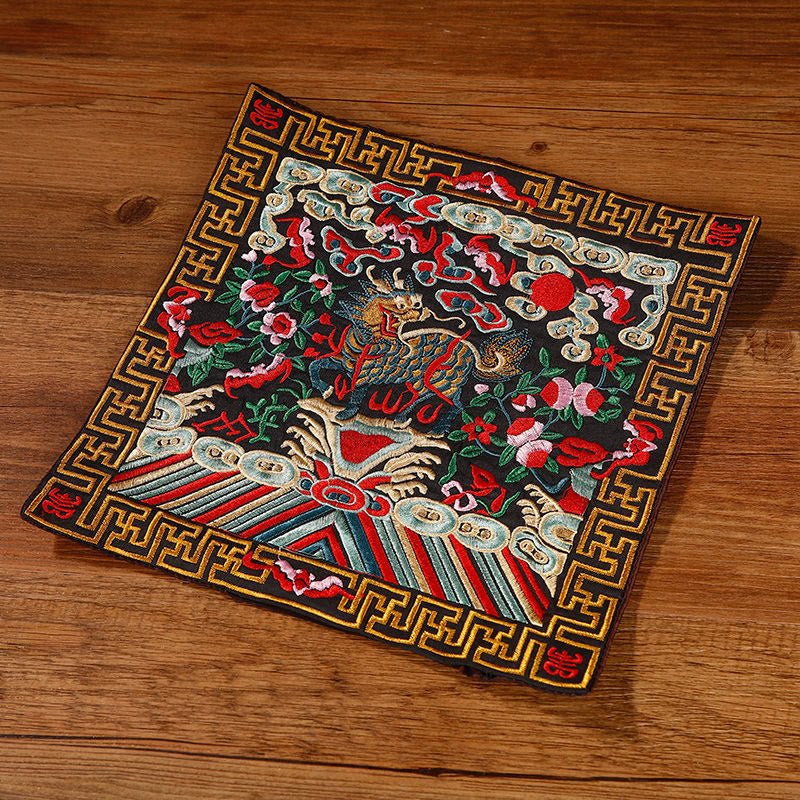 Tapete para tazas bordado con Buddha Stones, grulla, dragón Fénix, Kirin, posavasos para tazas de té, tapete para té cuadrado Kung Fu