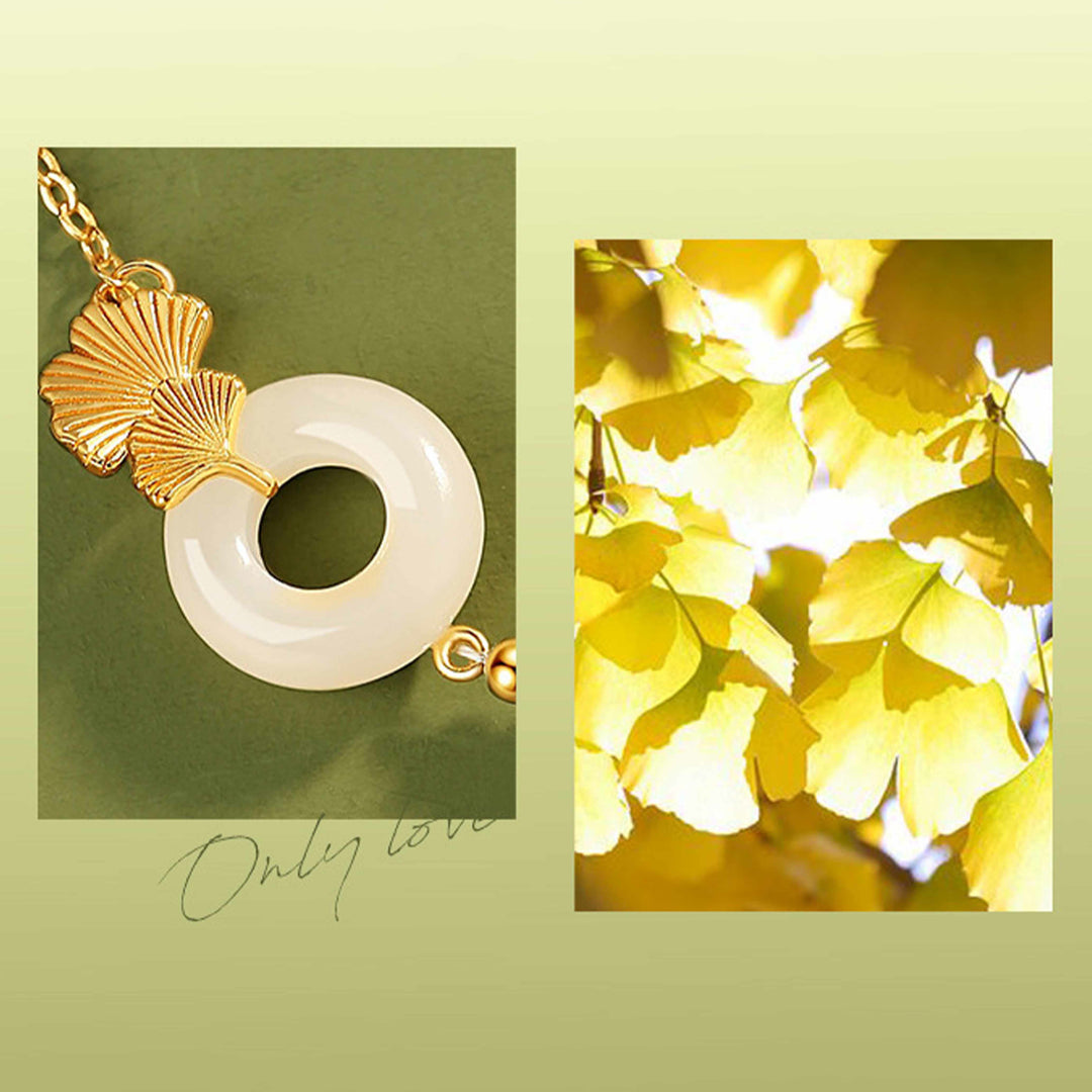 Pulsera de la suerte con Buddha Stones, plata de ley 925, jade blanco hetiano, hebilla de la paz, hoja de Ginkgo - image 7