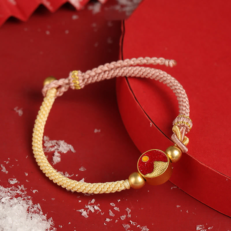 Pulsera de pareja de cuerdas de dos colores con Buddha Stones hechas a mano con grabado de montaña y mar de la suerte