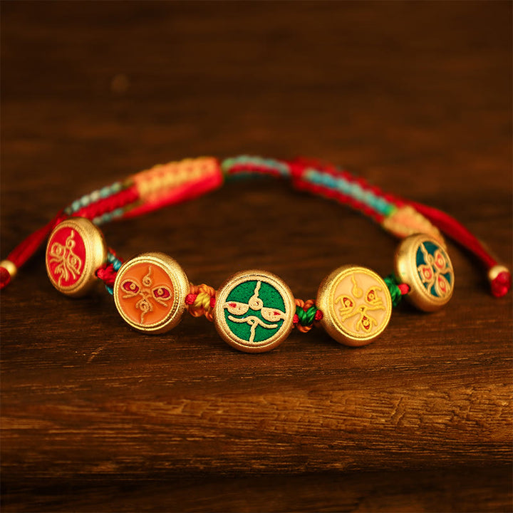 Pulsera de la suerte trenzada con cuerda colorida, cinco dioses tibetanos de la riqueza, Buddha Stones