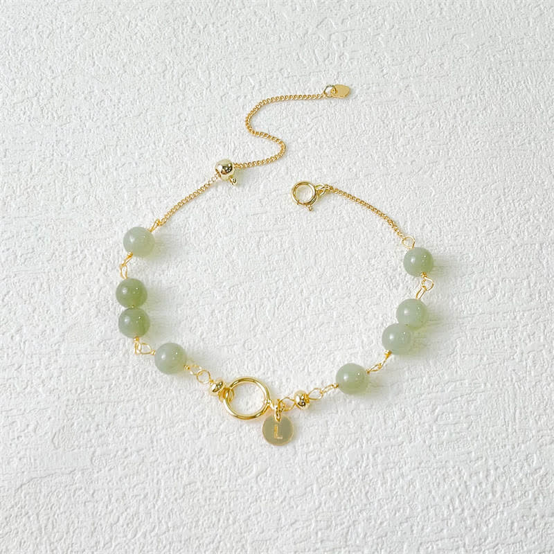 Pulsera con cuentas de suerte llena de oro de 14 quilates con jade hetiano natural único de Buddha Stones