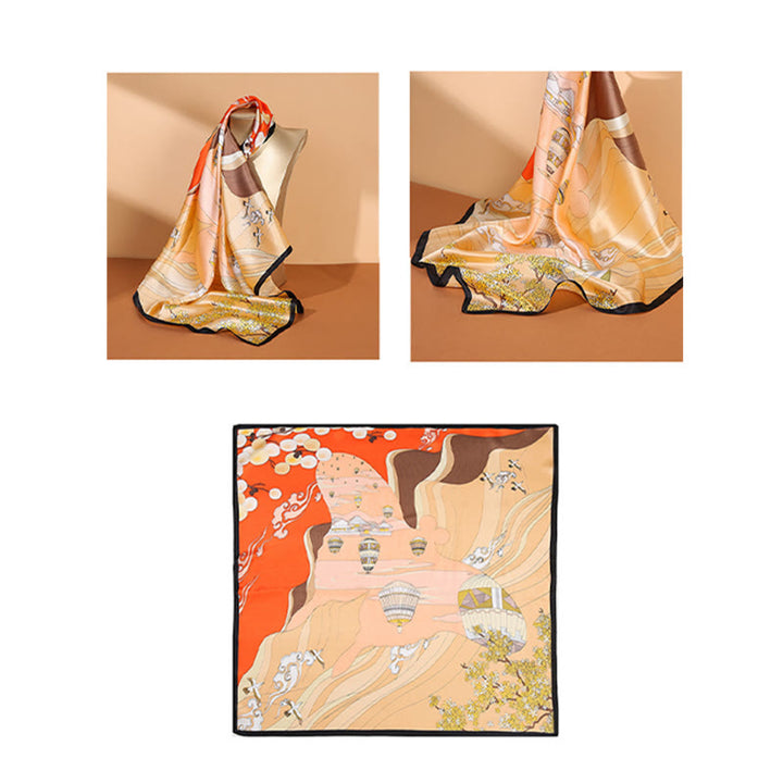 Buddha Stones escena pastoral globo aerostático flor de primavera 100% seda de morera cuello bufanda para el pelo - image 8