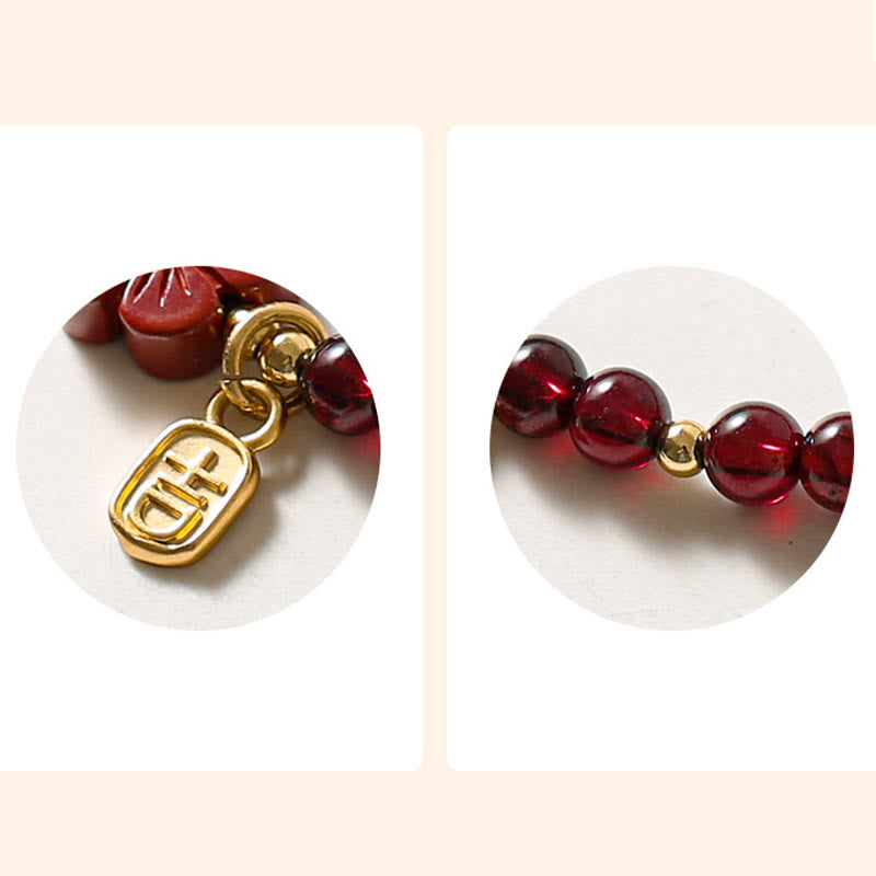 Pulsera tranquila con flor de cinabrio y granate natural de oro de 14 quilates con Buddha Stones - image 9