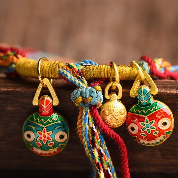 Pulsera de cuerda colorida trenzada con nudo de reencarnación de la familia de la bestia tragadora de oro con Buddha Stones