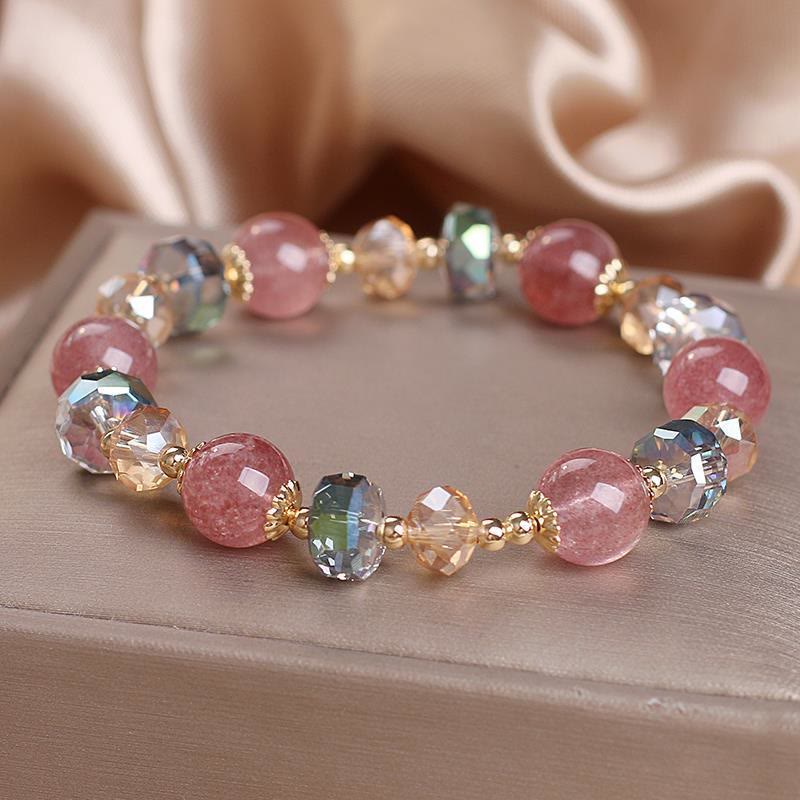 Pulsera positiva de cristal colorido de cuarzo fresa natural con Buddha Stones