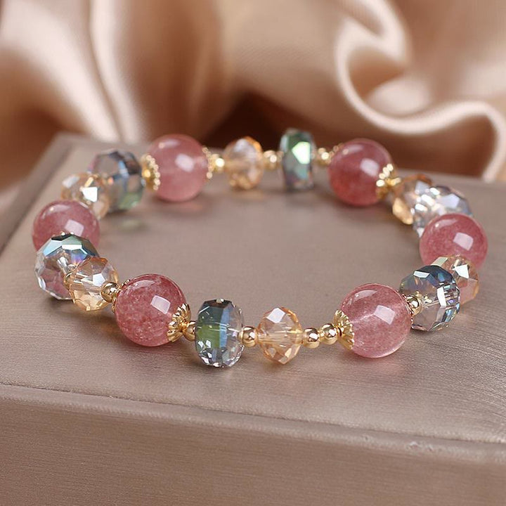 Pulsera positiva de cristal colorido de cuarzo fresa natural con Buddha Stones