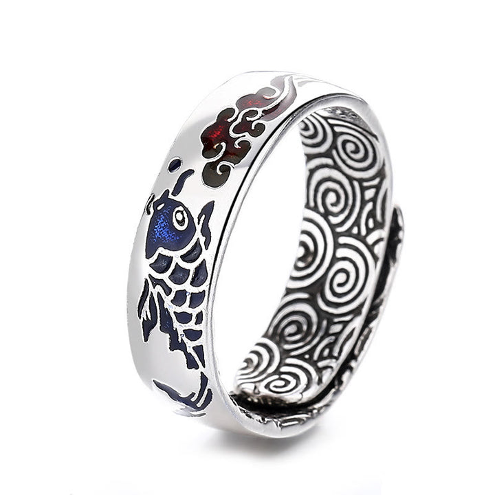 Buddha Stones Pez Koi Diseño de nube propicia Suerte Anillo de riqueza