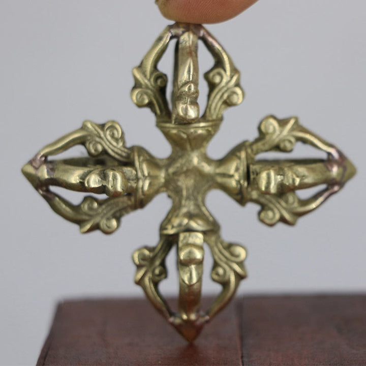 Nepal hecho a mano 5 puntas doble Dorje cobre fuerza Vajra