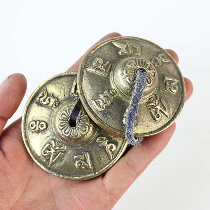 Buddha Stones tibetano Tingsha campana seis palabras verdaderas dragón cobre equilibrio decoración con bolsa