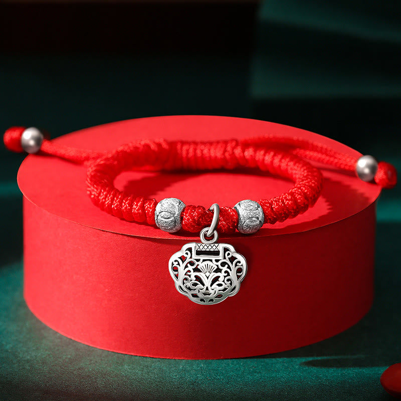 Pulsera de plata de ley 925 con Buddha Stones, candado chino, protección de hilo rojo multicolor, pulsera trenzada hecha a mano para niños