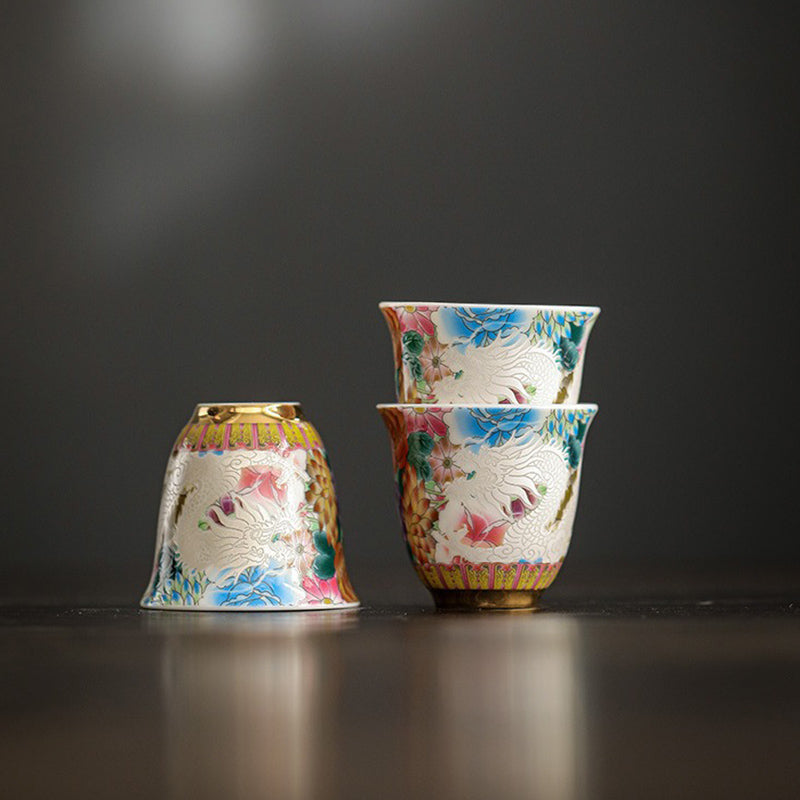 Taza de té de cerámica con flores de Fénix y dragón de Buddha Stones , taza de té de Kung Fu de 50ml