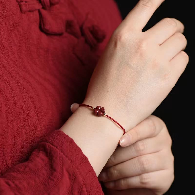 Pulsera tobillera con Buddha Stones, cinabrio Natural, trébol de cuatro hojas, bendición, hilo rojo