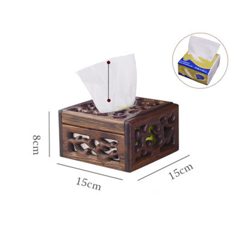 Caja de pañuelos de madera Retro, soporte de pañuelos de madera grabado, cajas de toallitas, decoración
