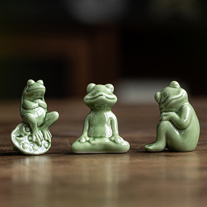 Mini Buddha Stones para meditación, loto pequeño, rana en reposo, cerámica, riqueza, suerte, té para el hogar, figura decorativa para mascotas