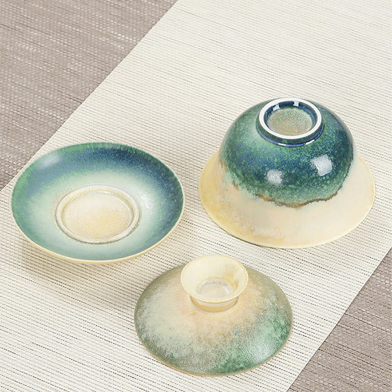 Taza de té y platillo de cerámica de porcelana con diseño de olas del océano, Buddha Stones , Gaiwan Sancai, Kung Fu, con tapa
