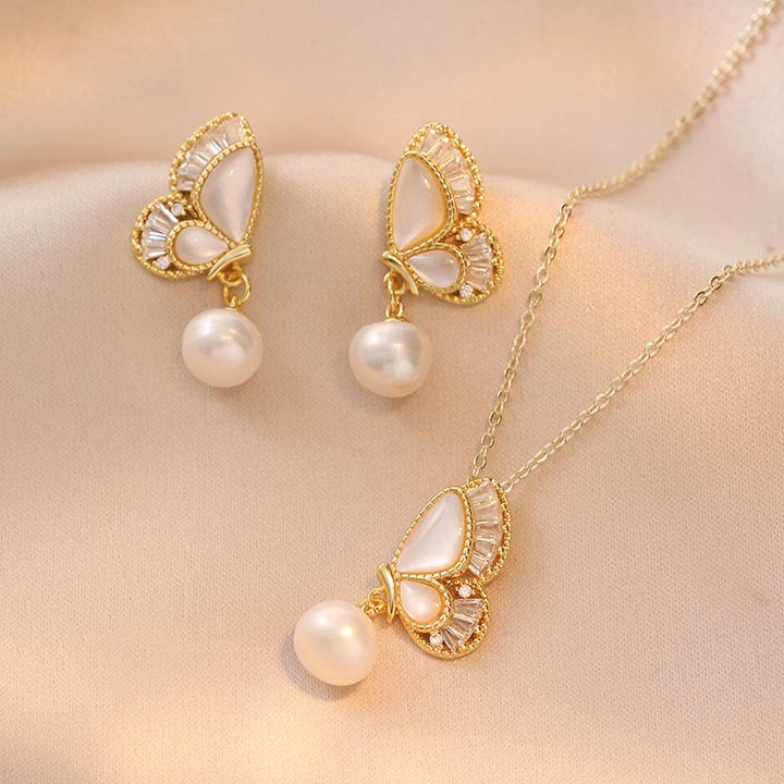 Juego de pendientes y collar curativo con cuentas de perlas de piedra Tridacna de Buddha Stones