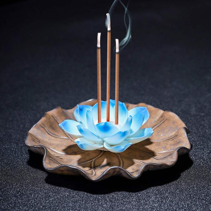 Decoración de quemador de incienso con bendición de loto tibetano