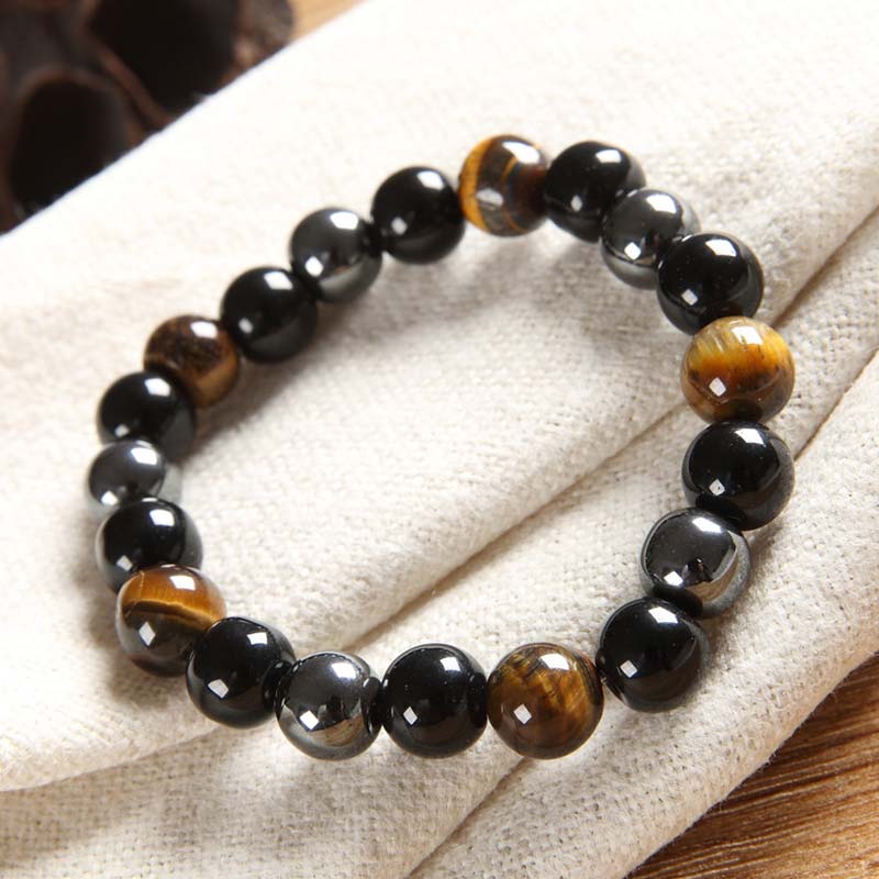 Juego de collar y pulsera de ojo de tigre tibetano con Buddha Stones