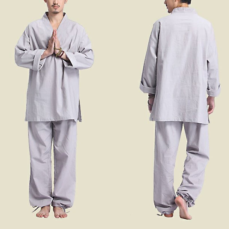Conjunto de ropa de yoga para hombre con cuello en V, diseño de algodón y lino con Buddha Stones para meditación y oración - image 12