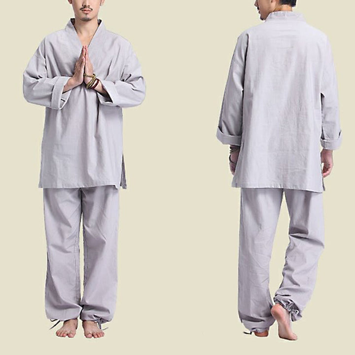 Conjunto de ropa de yoga para hombre con cuello en V, diseño de algodón y lino con Buddha Stones para meditación y oración - image 12