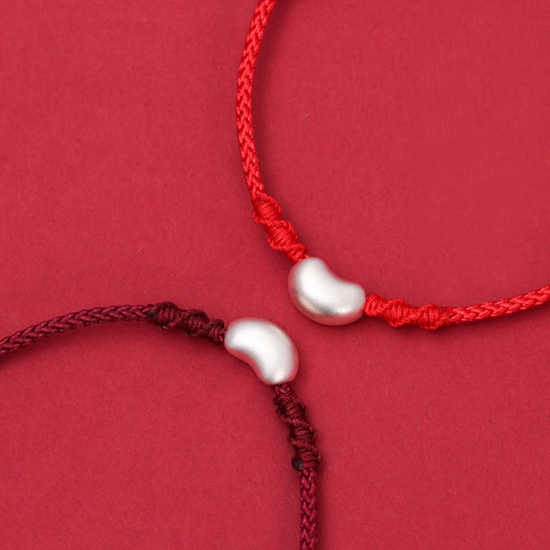 Pulsera trenzada hecha a mano con diseño de frijol de plata de ley 999 con Buddha Stones