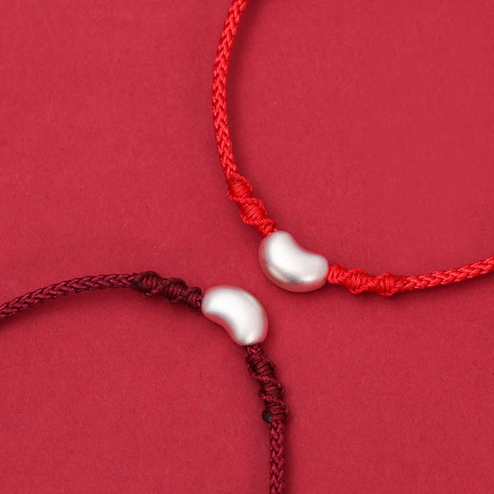 Pulsera trenzada hecha a mano con diseño de frijol de plata de ley 999 con Buddha Stones