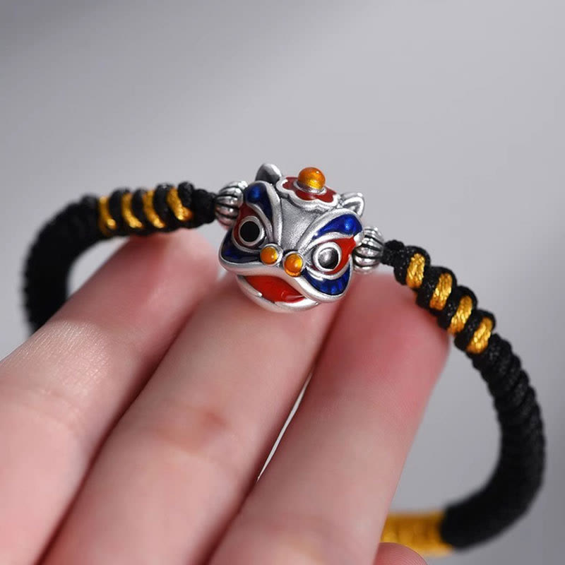 Pulsera de hilo trenzado de la suerte del león danzante hecho a mano con Buddha Stones