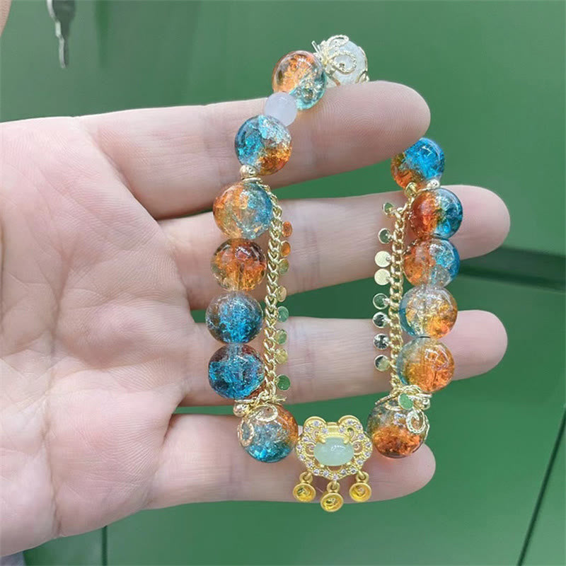 Pulsera de la fortuna con dijes de cerradura china con cuentas de vidrio Liuli coloridas de Buddha Stones