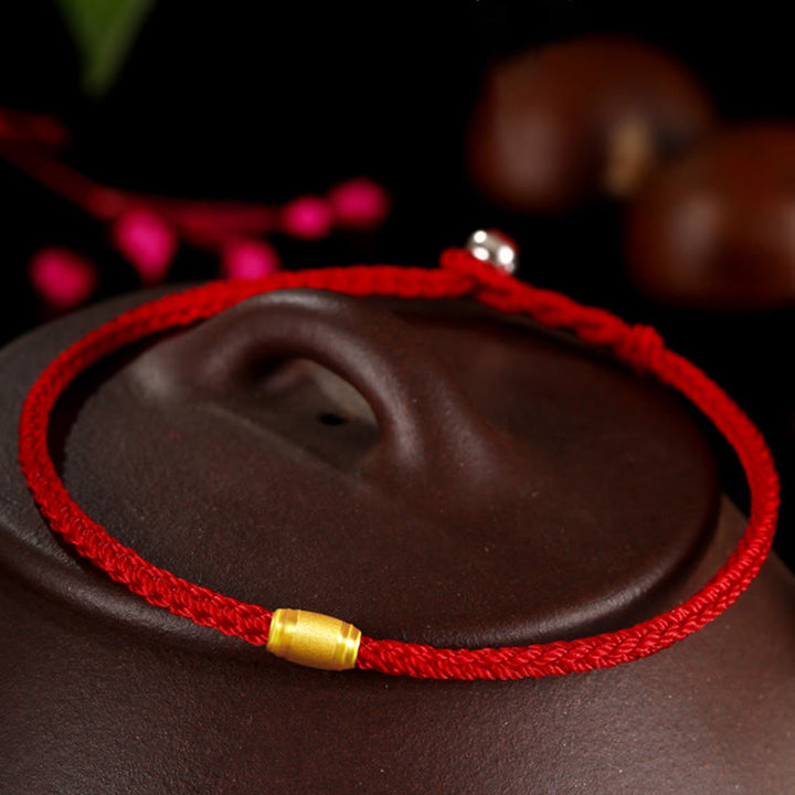 Pulsera de cuerda roja con nudo de paz de ocho hilos, cuentas de la suerte de oro 999 con Buddha Stones
