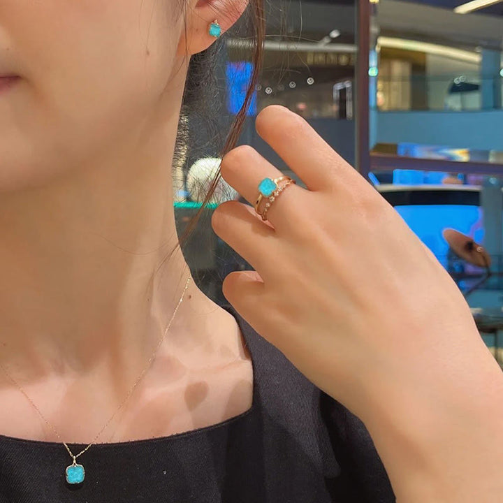 Juego de colgante y collar con anillo de protección chapado en plata de ley 925 con Buddha Stones