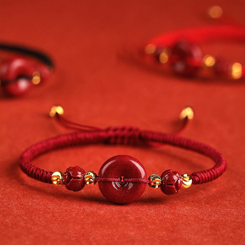 Pulsera trenzada de bendición con hebilla de paz y cinabrio de loto hecha a mano con Buddha Stones