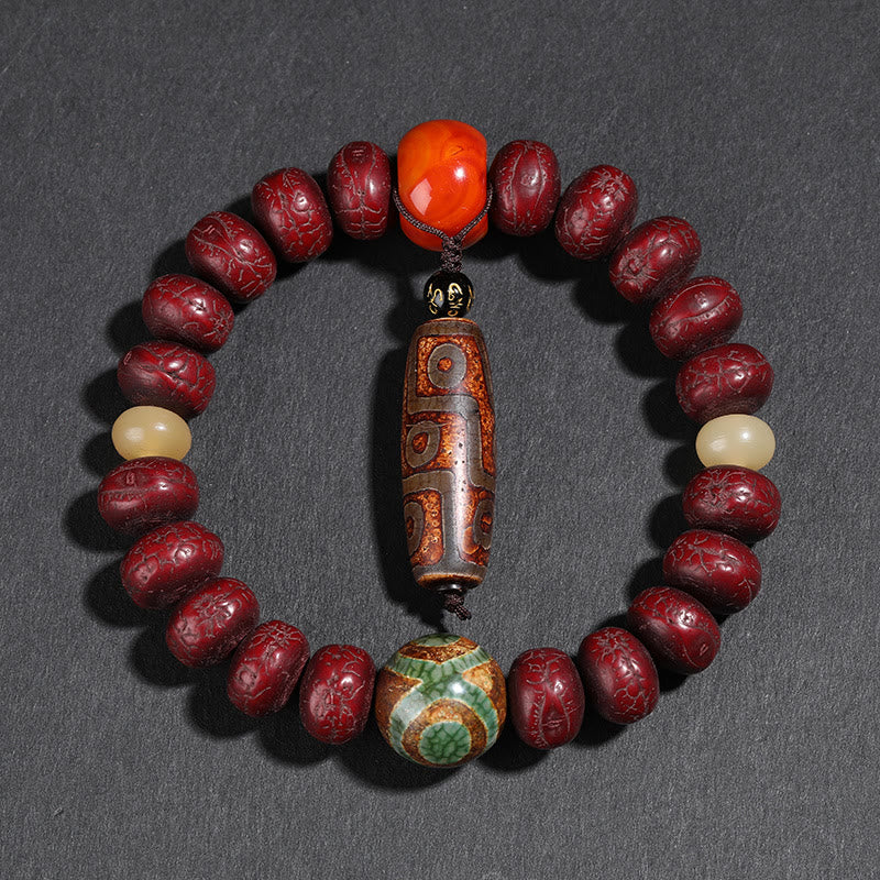 Buddha Stones Tíbet Bodhi Semilla Dzi Cuentas León Bailando Suerte Pulsera Muñeca Mala