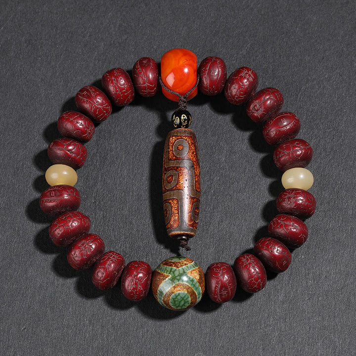 Buddha Stones Tíbet Bodhi Semilla Dzi Cuentas León Bailando Suerte Pulsera Muñeca Mala