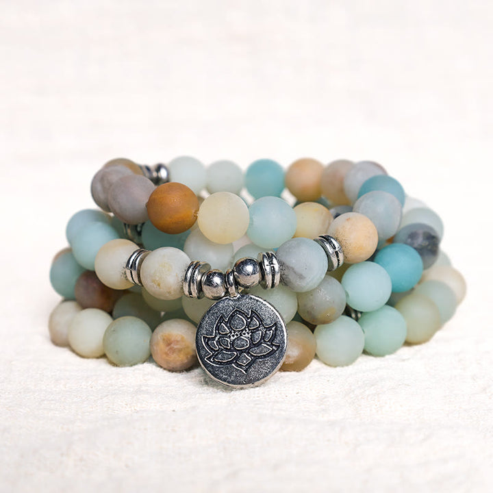 Buddha Stones Piedra Amazonita Tibetana Bendición Loto Mala