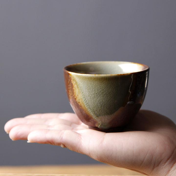 Buddha Stones Vintage marrón Beige horno cambio taza de té de cerámica Kung Fu taza de té tazón