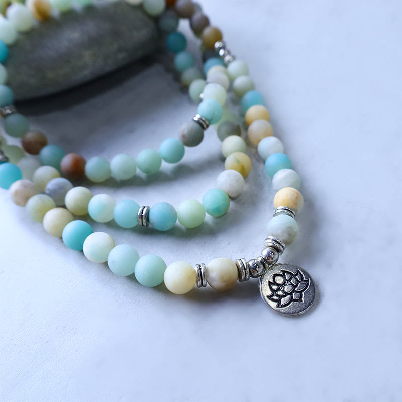 Buddha Stones Piedra Amazonita Tibetana Bendición Loto Mala