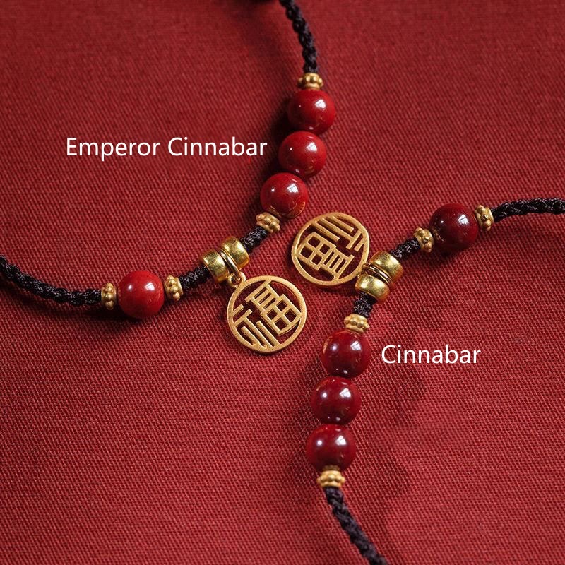 Pulsera de hilo trenzado con cuentas de cinabrio y Buddha Stones , abalorio con carácter Fu