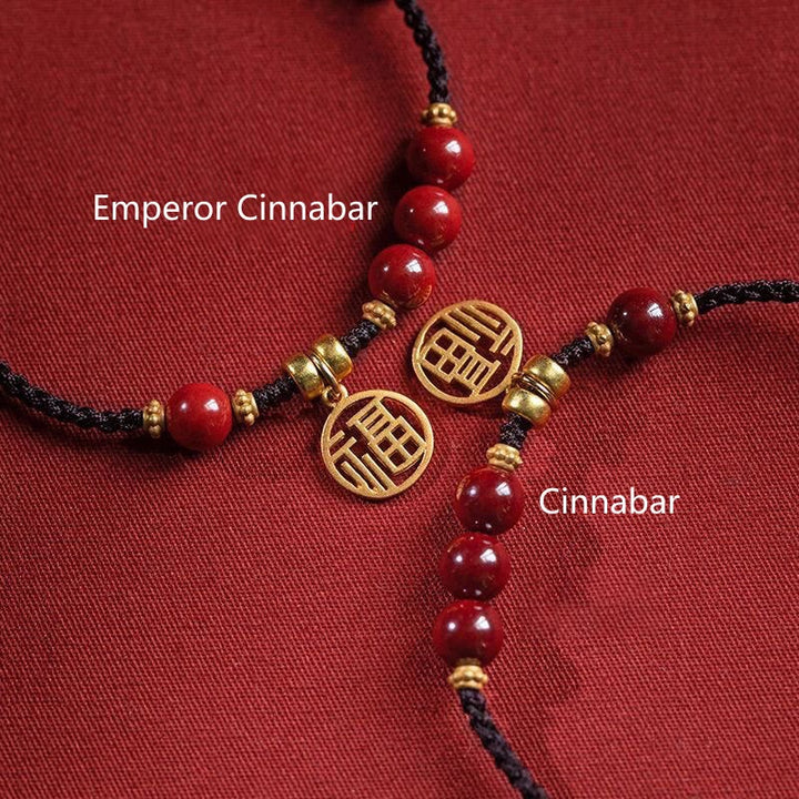 Pulsera de hilo trenzado con cuentas de cinabrio y Buddha Stones , abalorio con carácter Fu