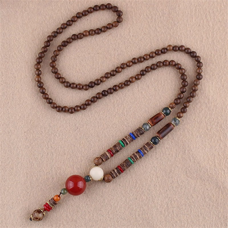 Colgante de collar de protección de elefante de ágata de semilla Bodhi de madera de wengué tibetano con Buddha Stones